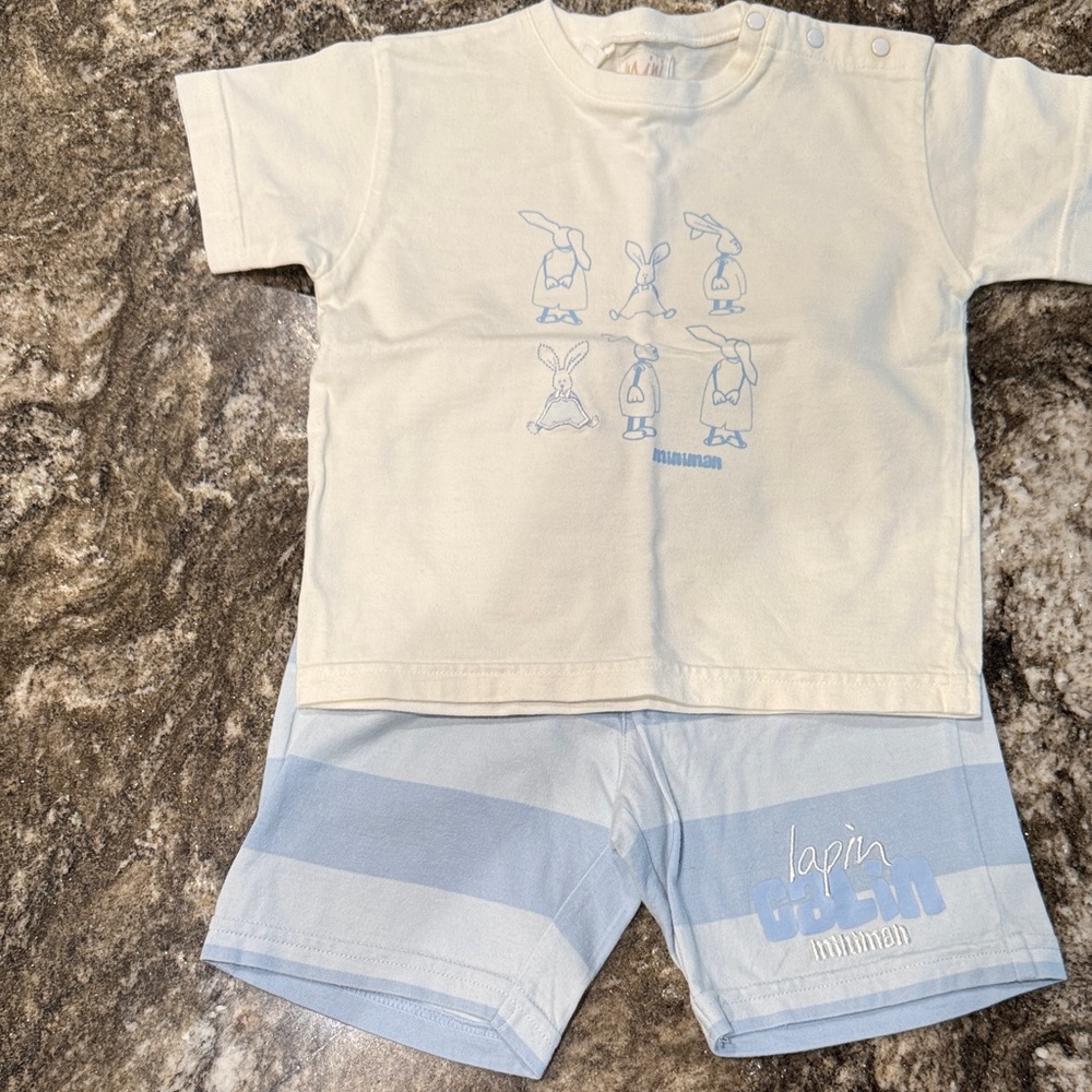 Cream and Blue Kids Matching Set 18 Months Mini Man Italian Designer